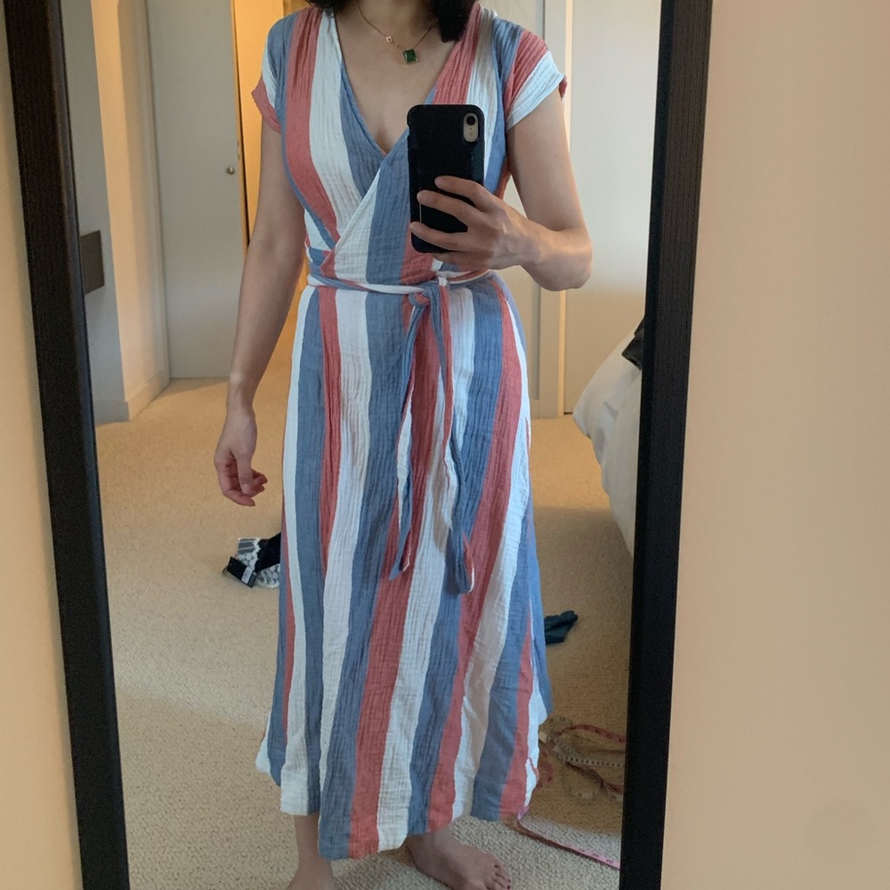 Madewell red white blue linen dress, small